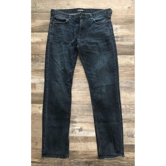 Express Mens Size 34x34 Stretch Classic Slim Fit Dark Wash Blue Jeans - Picture 1 of 7